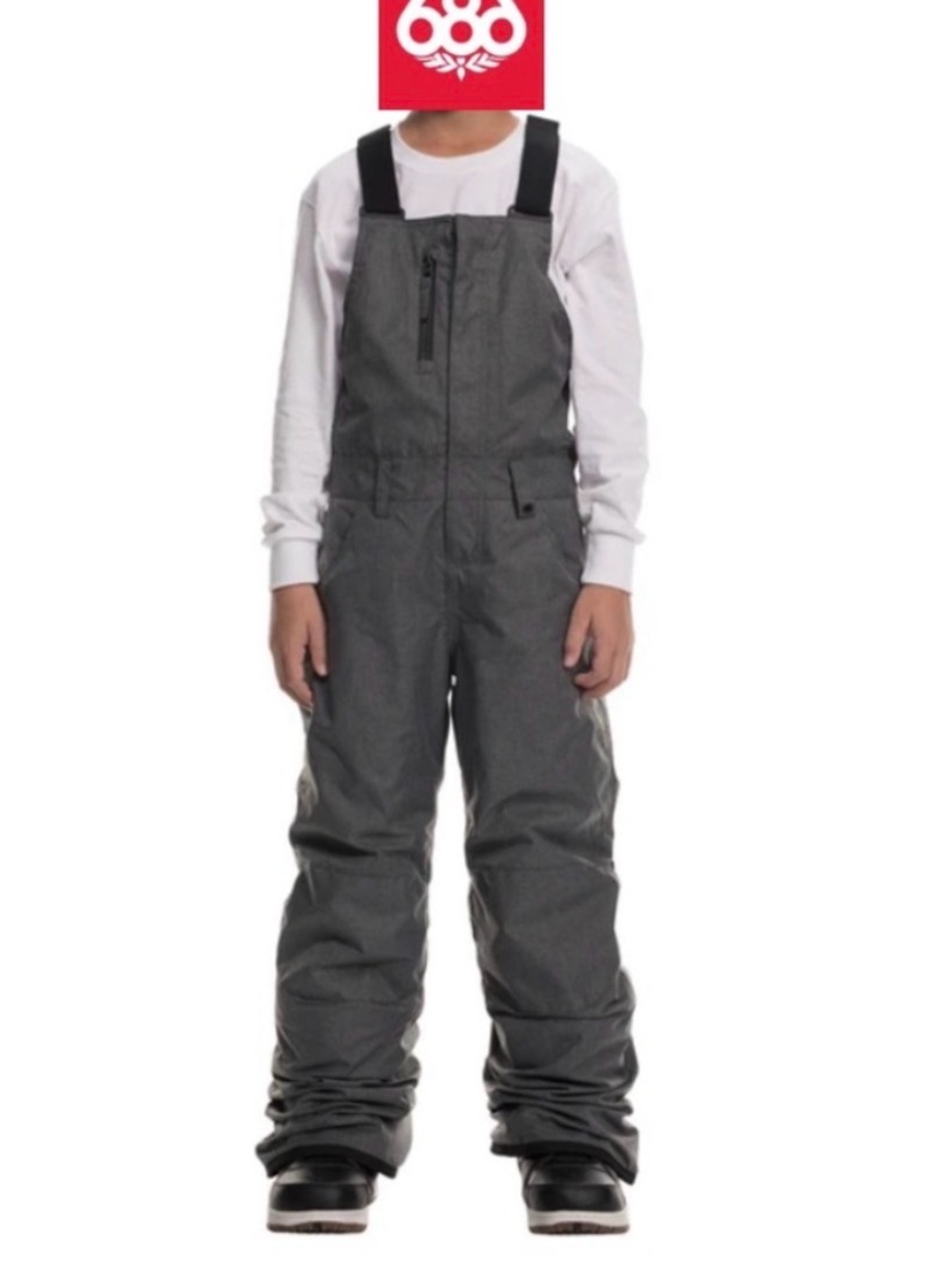 686 youth sierra Insulated Bib - Boys, grey gray black medium EUC snow ski pants